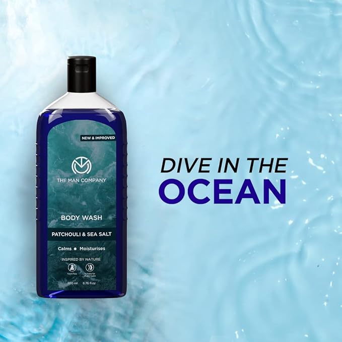 The Man Company Patchouli &amp Sea Salt Perfumed Body Wash For Men - 200 Ml | Shower Gel For Deep Moisturization &amp Smooth Skin | Enriched With Green Tea Turmeric &amp Moringa Extract