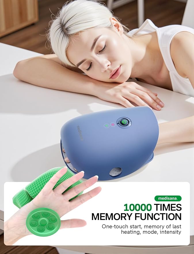 Medisana Hand Massager with Heat and Compression Cordless Hand Massager for Arthritis and Carpal Tunnel Relief Knuckle Stretching Massage Birthday Gifts for Men Women Dad Mom-Blue