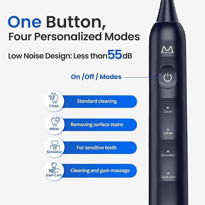 Sonic Electric Toothbrush for Adults&ampTeens - 180 Days Battery Life Seamless Button&amp48000RPM Rechargeable Tooth Brush 4 Replacement Heads for Deep Clean/Smart Timer/4 Brushing Modes/IPX8