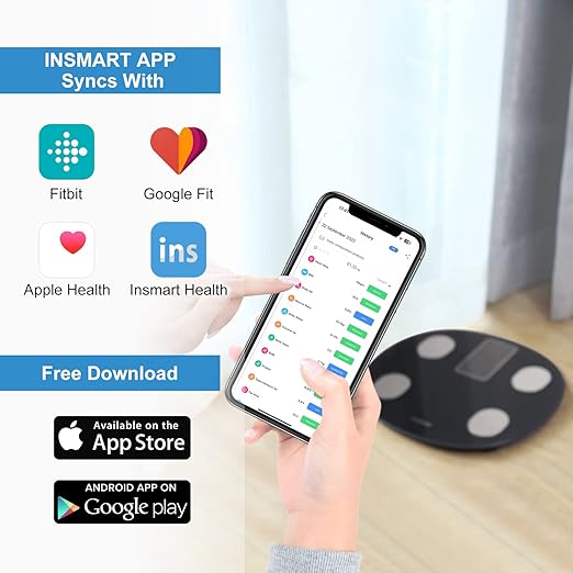 INSMART Smart Scale for Body Weight All-in-one LCD Display Bathroom Weight Scales Body Fat ScaleBluetooth Digital Smart Weighing Scale with Heart RateHeart Index &amp Body Composition Analyzer396