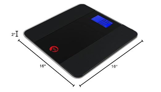 Tone 550 Extra Large 16 x 16 Platform Talking Bathroom Scale 550 lb Capacity English &amp Spanish Voice Easy-Read LCD Display Anti-Slip Mat Tempered Safety Glass Platform