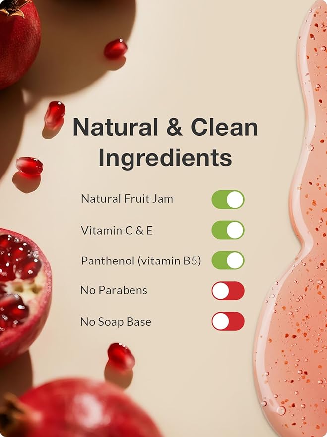 Kustie Pomegranate Body Wash – Jam Texture Exfoliating Shower Gel with Real Strawberry Seeds &amp Niacinamide Moisturizing Cleanser for Dry &amp Sensitive Skin Long-Lasting Fruity-Floral Scent 19