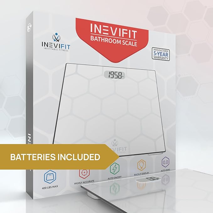 INEVIFIT Bathroom Scale Highly Accurate Digital Bathroom Body Scale Measures Weight up to 400 lbs. Includes Batteries