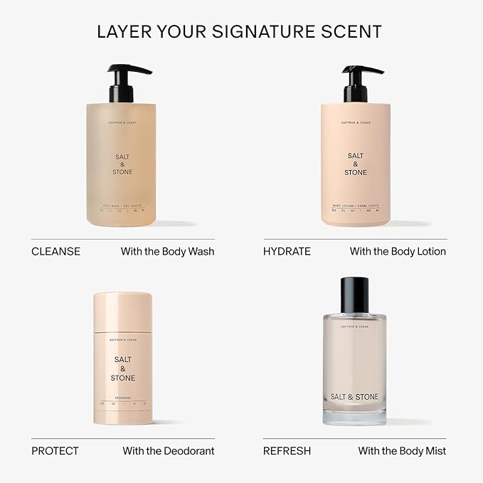 Salt &amp Stone Body Wash with Antioxidants for Deep Moisture | For Women &amp Men Sulfate Paraben &amp Dye Free Leaving Skin Soft and Hydrated | Saffron &amp Cedar 15.2 fl oz