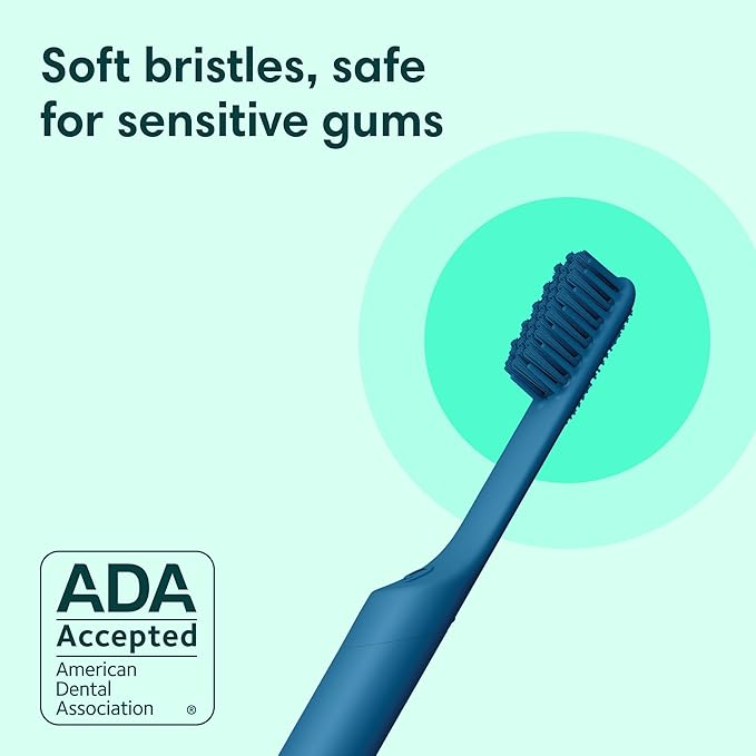 Quip Rechargeable Smart Sonic Toothbrush for Adults - Timed Electric Toothbrush with Bluetooth &amp Rewards App - Replaceable Brush Head Soft Bristles Plastic Handle - Travel Toothbrush - Ocean Blu