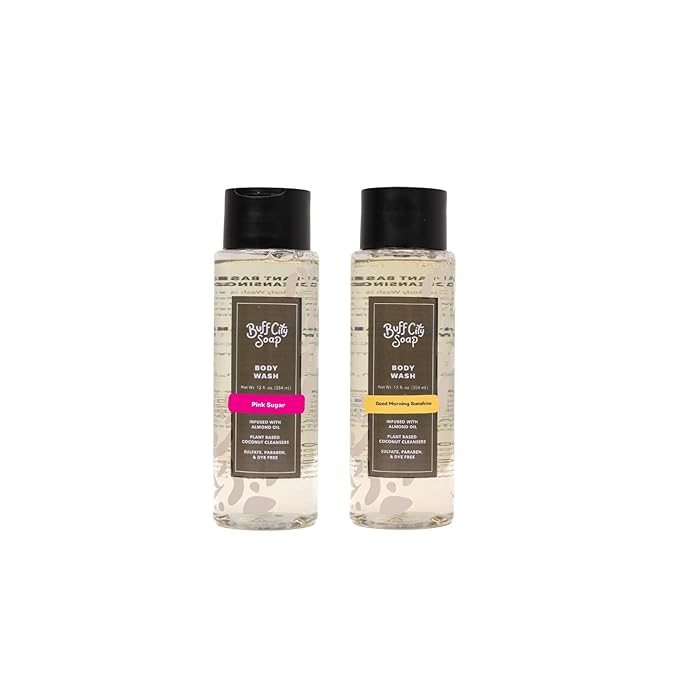 Buff City Soap Everyday Hydrating Cleanse Duo – Plant-Based Body Wash Pink Sugar &amp Good Morning Sunshine 12 fl oz Each Gentle Non-Drying Cleanse with Coconut Cleansers &amp Almond Oil