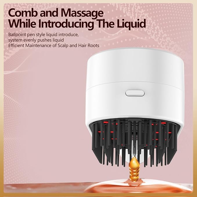 Multifunctional Massage Comb with Liquid Dispenser - Rechargeable Electric Hair Care Tool Vibrating Scalp Massager with LED Lights for Frizz Control &amp Shine Gift for Women or Man (Pink)