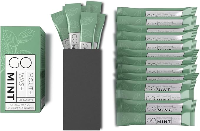 Go Essentials Travel Mouthwash and Travel Body Wash Bundle. Contains 20 Single Unit Packets of Each. Great for Airbnb Trips spas Hotels Resorts Gift Baskets.