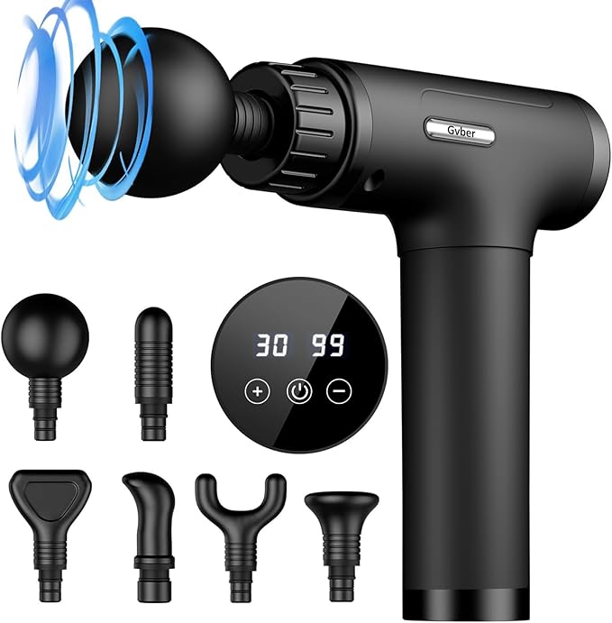 Massage Gun Massage Gun Deep Tissue Handheld Back Massager for Athletes Percussion Muscle Massager with 6 Attachments &amp 30 Speed Father's Day Black