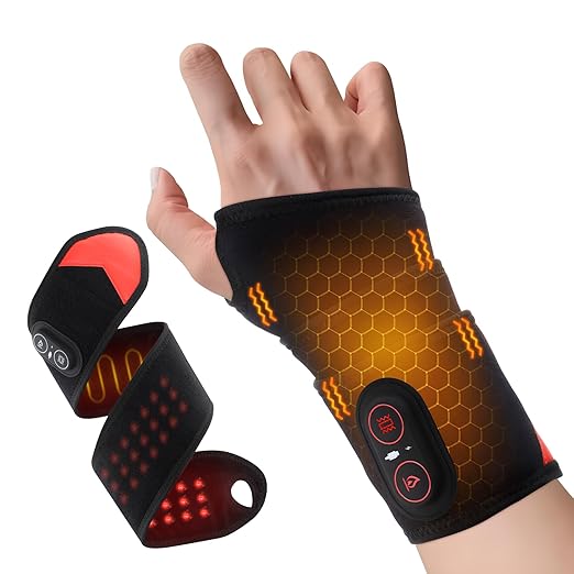 Cordless Wrist Heating Pad Vibration Massage Heated Wrist Brace Rechargeable Hand Heating Pad Wrist Wrap for Carpal Tunnel Relief Left Right Hand Pain Relief for Women Men 3 Heat Vibration Levels
