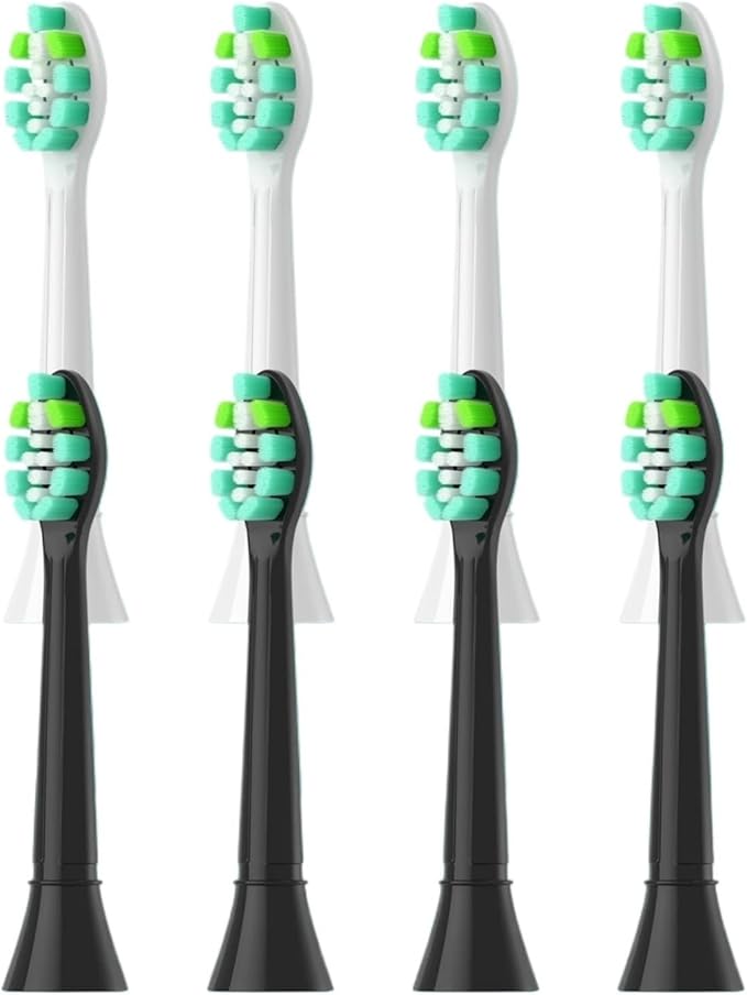 4-16pcs Replacement Toothbrush Heads Compatibility for Click-on Handles(4White 4Black)