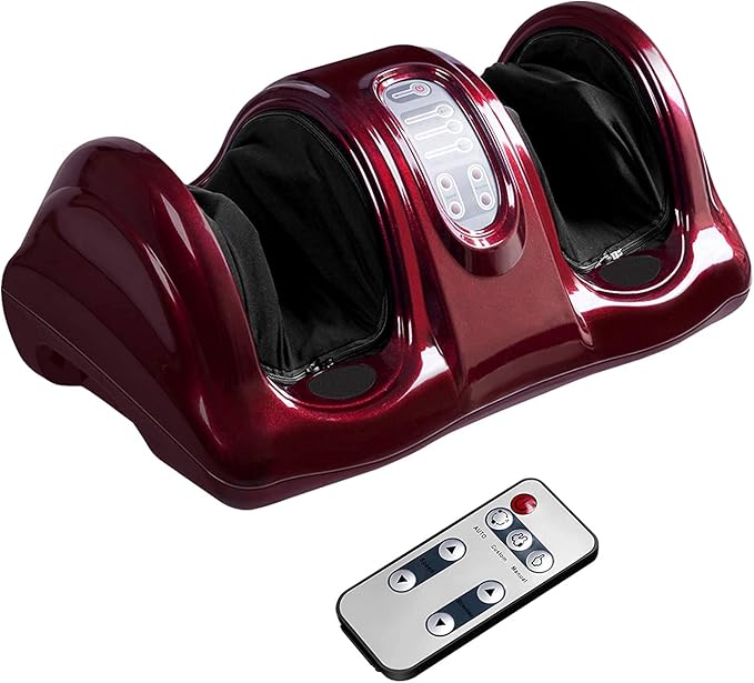 KOTEK Foot Massager Machine Shiatsu Foot &amp Calf Massager w/ 3 Massage Modes Remote Control Electric Deep Kneading Rolling Scraping Massage for Leg/Arm/Ankle Increase Blood Circulation (Burgund