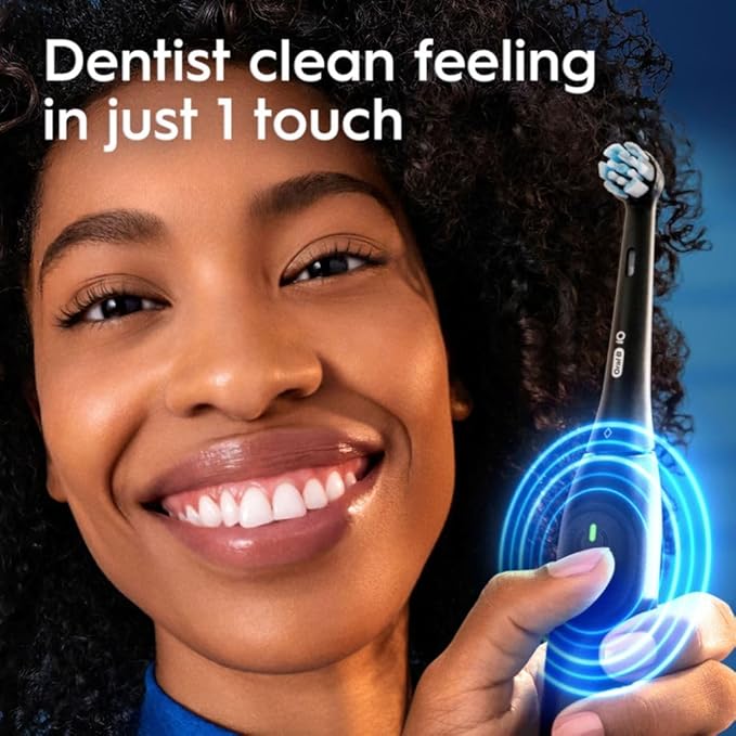 Oral-B Rechargeable Electric Toothbrush iO2 Starter Kit 3 Cleaning Modes Automatic Pressure Sensor to Protect Gums 2 Brush Heads Night Black