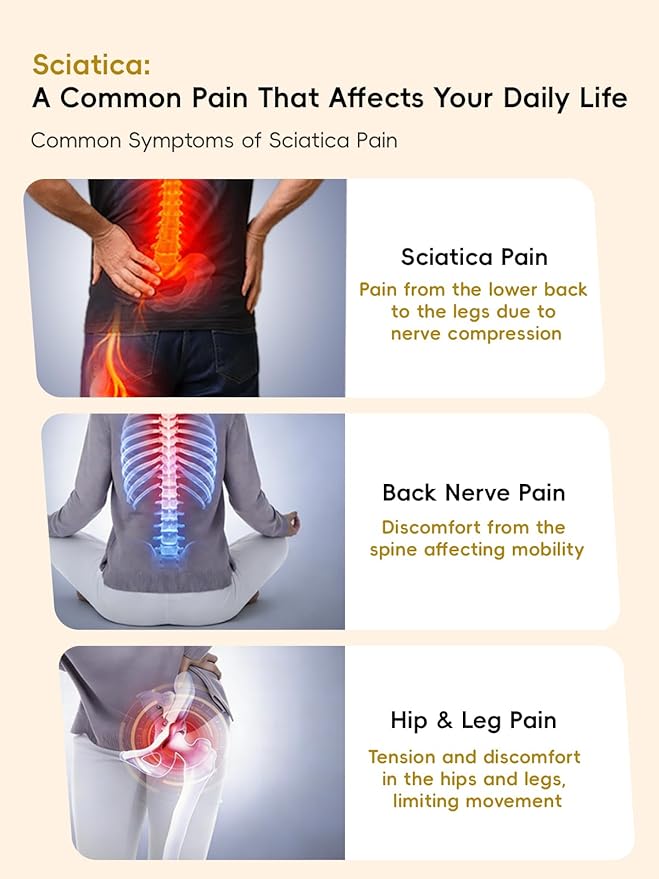 Sciatica Pain Relief Devices – Deep Tissue Massager with Multi-Mode Technology Heat &amp Light Targeted Relief for Sciatic Nerve &amp Lower Back Pain (White)