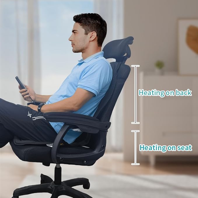 Heated Massage Seat Cushion with Remote Control 8 Vibration Motors Chair Back Massager Heat Therapy Black