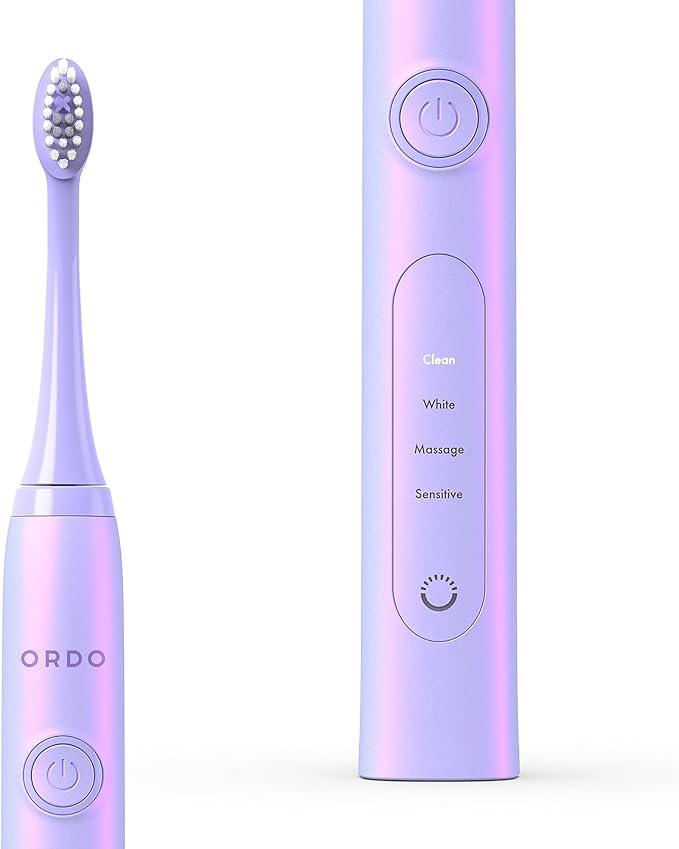 ORDO Sonic+ Electric Toothbrush with Case Sonic Toothbrushes for Adults Charging Travel Case 4 Brushing Modes Fast Rechargeable Battery Silicone Polishing USB Charger Pearl Violet