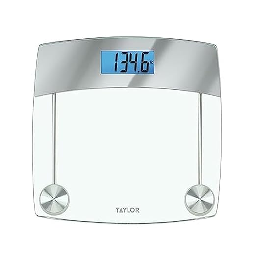Taylor Digital Scales for Body Weight Extra High 440 LB Capacity Unique Blue LCD Stainless Steel Accents Glass Platform 12.4 x 12.4 Inches Clear