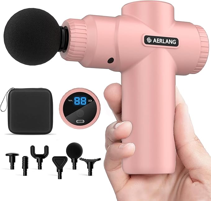 AERLANG Mini Massage Gun-PinkMuscle Deep Tissue Massager Gun Handheld Percussion Massager Portable Quiet Massage Gun with Carry Case for Home Office Gym Motehr Day Gifts for Women Men Her