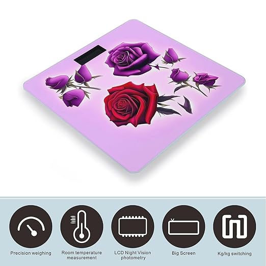Red and Purple RosesScale for Body Weight with LCD High Precision Weighing Scales Fashion Sturdy Tempered Glass Weight Scales Easy-to-Read Digital Bathroom Scale for Daily 400lb