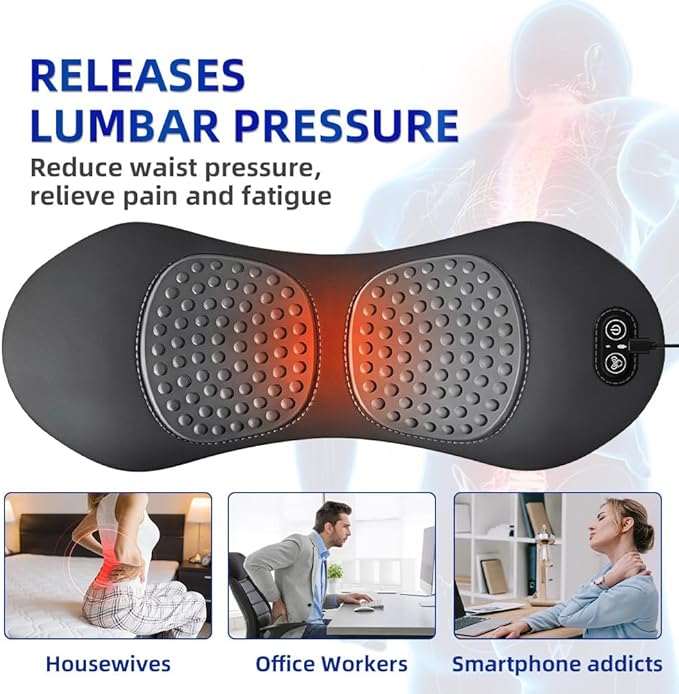 3 in 1 Back Massager Electric Lumbar Support Pillow Triple Fusion Back Massager for Pain Relief Deep Tissue with Traction Vibration &amp Heat and Against for Lower Backs&ampSpine Support