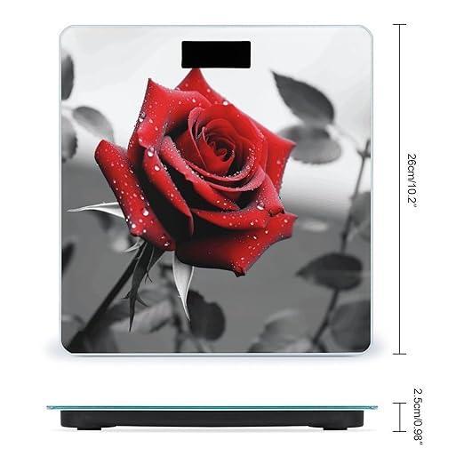 Black and White Red Rose Scale for Body Weight High Precision Digital Weight Scales with LCD Display Anti-Slip Sturdy Slim Tempered Glass Bathroom Scale for Home Use
