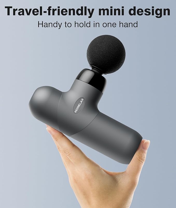 Morelax Mini Massage Gun Percussion Muscle Massager for Back Pain Relief Compact Sports Travel Massage Gun with 6 Massage Heads 4 Speeds Gift for Her Home Athletes