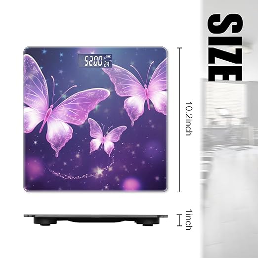 Digital Scale for Body Weight Highly Precision Bathroom Weight Scale 400 lbs with Backlit Display Personalized Scale for Home-Beautiful Purple Butterflies with Glowing Wings Flying in The Air