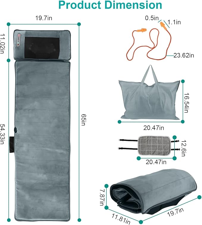 Electric Massage Mat Full Body Massage Ergonomic Vibration Mattress Chair Pad Anti-Slip Massage Cushion with Heat Massage Pad 10 Vibration Motors Timer Earplugs for Bed Chair