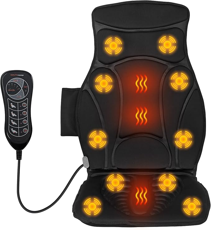 WELLHUT Massage Seat Cushion Back Massager with Heat 10 Vibration Nodes &amp 2 Heating Levels Back Massager for Pain Relief Massage Chair Pad Back Massager for Chair Home Office Use