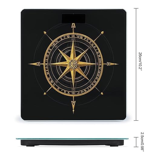 Men's Smart Scale for Body Weight Digital Bathroom Weighing Scale Automatic Switch Energy Saving Scale Ancient Viking Vegvisir Art Wind Rose Magic Navigation Gold Compass