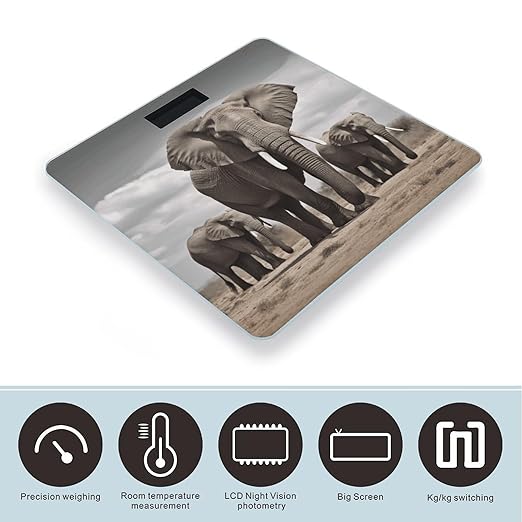 Digital Bathroom Scale for Body Weight Scale with Bright LCD Display High Accuracy Step-On Technology Auto On/Off African Elephant Digital Scales 400 Lbs /180kg