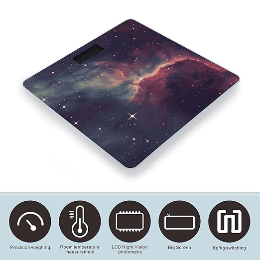 Star Field in Deep Space Scale with LCD Easy-to-Read Anti-Slip Weight Digital Bathroom Scale Precision Weighing Scales Sturdy Tempered Glass Body Weight Scales for Daily Use