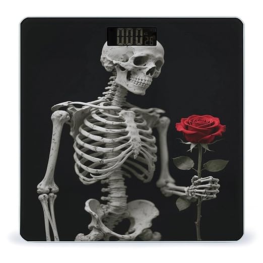 Skeleton Holding A Red Rose Bathroom Scale for Body Weight LCD Display Digital Bathroom Scale Tempered Glass Bathroom Weight Scales Fashion Smart Scales for Home Bedroom 400 Lb