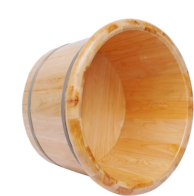 Wooden Foot Bath with Massage Roller Pedicure Tub for Home Use Foot Soak Bucket with Lid Manual/Hand-Powered Massage Therapy for Feet