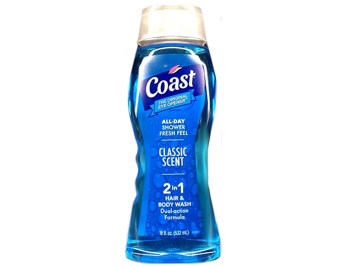 Coast All Day Shower Fresh Feel Classic Scent 2-in-1 Hair and Body Wash Dual Action Enhanced Formula 18 fl oz (Pack of 2)