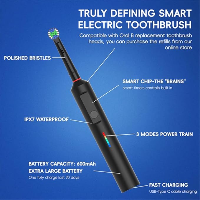 360 Rotating Toothbrush (Six Brush HeadsBlack)