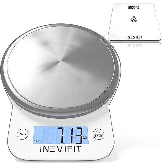 INEVIFIT Bathroom Scale &amp Digital Kitchen Scale Fitness Bundle Complete Body Composition and Nutrition Tracking Solution with Batteries Included