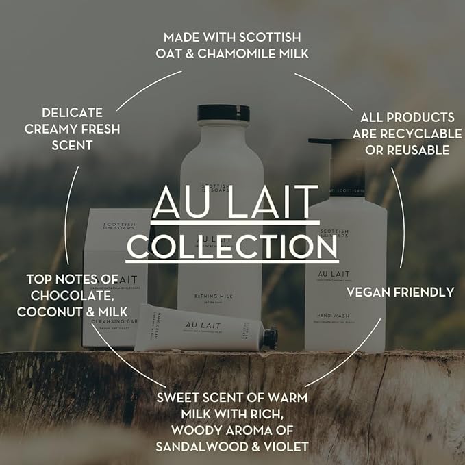 Scottish Fine Soaps Au Lait Body Wash Organic Oat and Chamomile Chocolate and Coconut Scent Vegan Formula 300ml