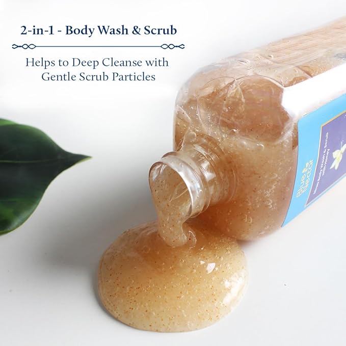 Blue Nectar Vanilla Body Wash &amp Scrub with Honey for Deep Cleansing Exfoliation Anti-cellulite Anti-aging Tan Removal and Repair (10 Herbs 8.4 Fl Oz)