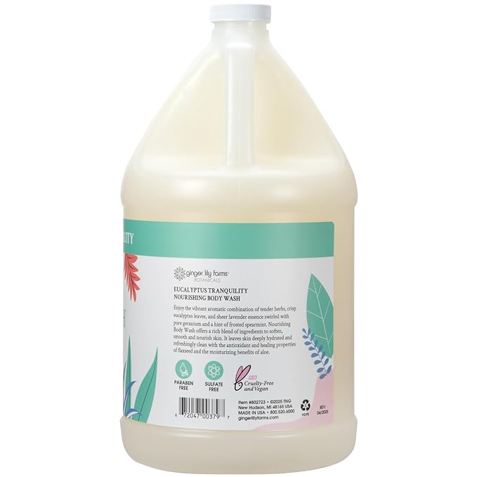 Ginger Lily Farms Botanicals Nourishing Body Wash Eucalyptus Tranquility 100% Vegan &amp Cruelty-Free 1 Gallon (Pack of 4)