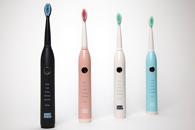 Electric Toothbrush Kit Ultra Portable &amp Lightweight with 5 Cleaning Modes 1 Year Supply of Brush Heads Rechargeable Battery Mirror Mount &amp Travel Cap Included (White)