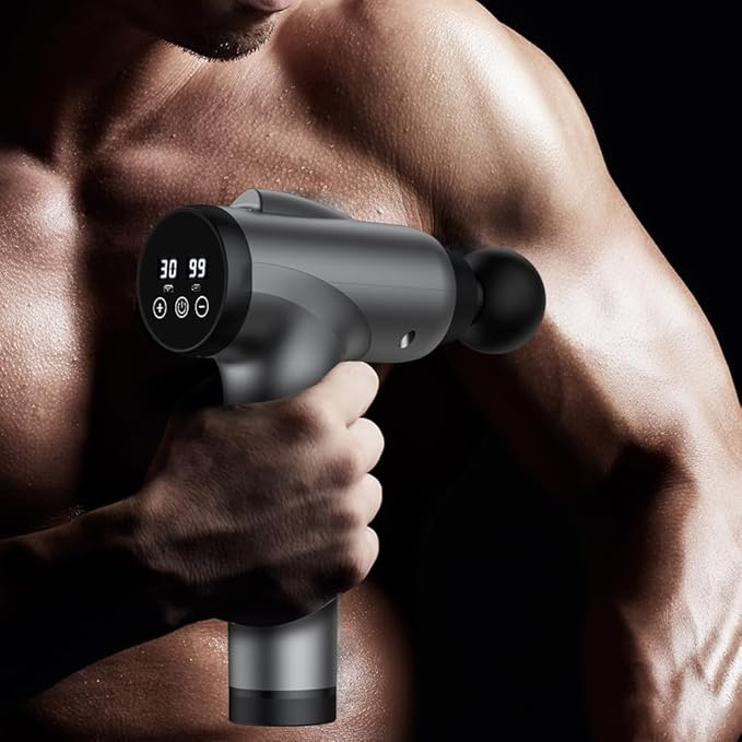 Massage Gun Deep Tissue Handheld Electric Muscle Massager High Intensity Percussion Massage Device for Pain Relief with 9 Attachments &amp 30 Speed(Grey)