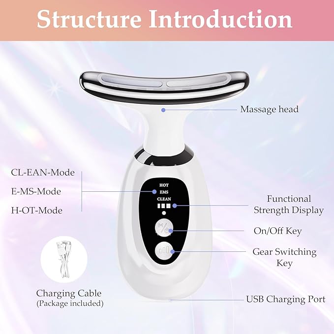 New Red-Light-Therapy-for-Face and Neck Massager Tool7 Colors Adjustable Vibration and ThermalsWomens Skin Rejuvenation Lifting Facial Massager Tool for ToningGlow BoostWrinkles
