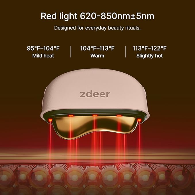 ZDEER LED Red Light Therapy for Face &amp Neck Massager Facial Care Device – Electric Gua Sha Brass Tool with Heat &amp Vibration for Firming Sculpting &amp Skincare Pink