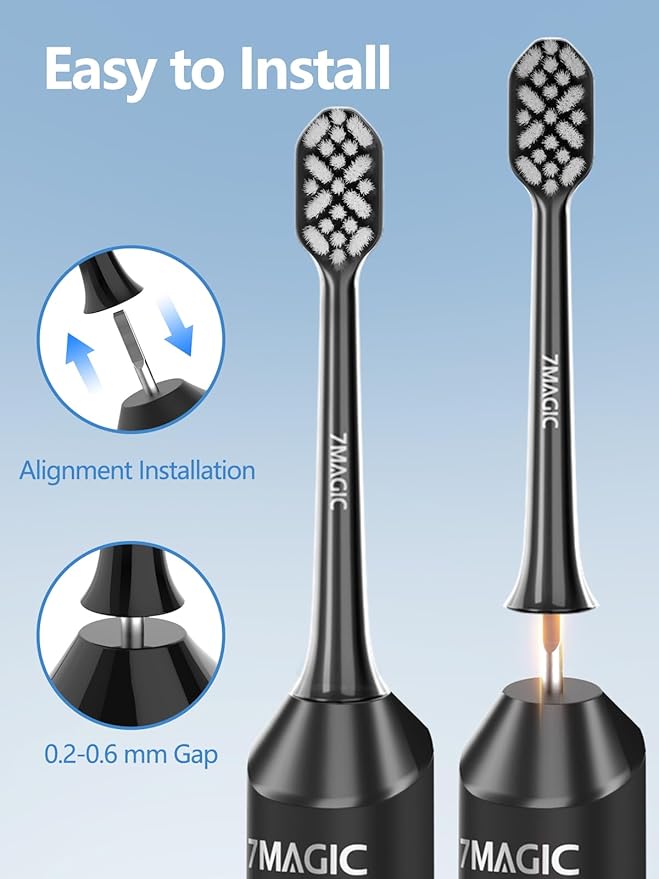 7MAGIC Black Sonic Electric Toothbrush Bundle with Genuine Brush Heads for Deep Cleaning 2-Pack