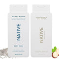Native Body Wash 2 Pack - Sandelwood and Shea Butter &amp Sea Salt and Cedar 18oz Clean Body Cleanser Sulfate-Free Paraben-Free Formula for All Skin Types