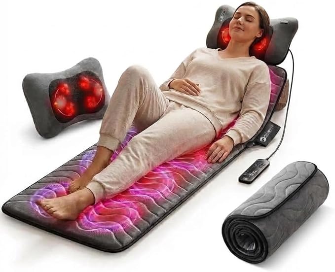 Powermat Full Body Massage Mat with Heat - Shiatsu Back Massager Pad for Bed Chair &amp Recliner - Electric Vibrating Heating Pad - Whole Body Massager Mat for Pain Relief - Massage Mattress by Powe