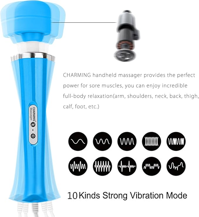 CHARMING Wired Powerful Handheld Back Massager with Strong Personal Therapy Vibration Massager for Sports Recovery Muscle Aches Whole Body Pain (Blue)