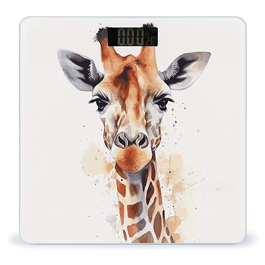 Stylish Animal Watercolor Giraffe Bathroom Scale Weight Scale for Body WeightHighly Accurate Digital Weighing Machine Clear LED Display Digital Bathroom Body Scale 400lb/182kg