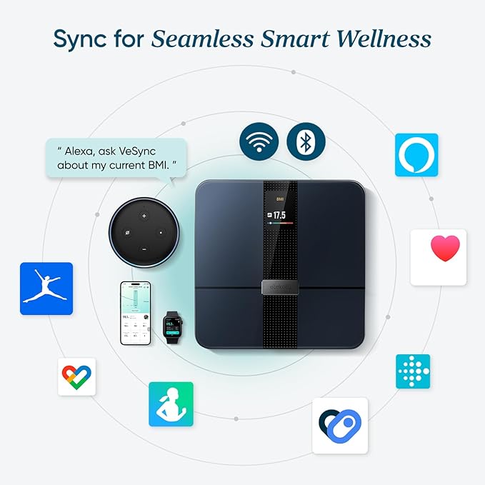 Etekcity Smart Scale for Body Weight Fat Digital Bathroom Weighing Machine for Accurate BMI Muscle Mass Composition Home Use Apple Health Compatible Fitness Equipment